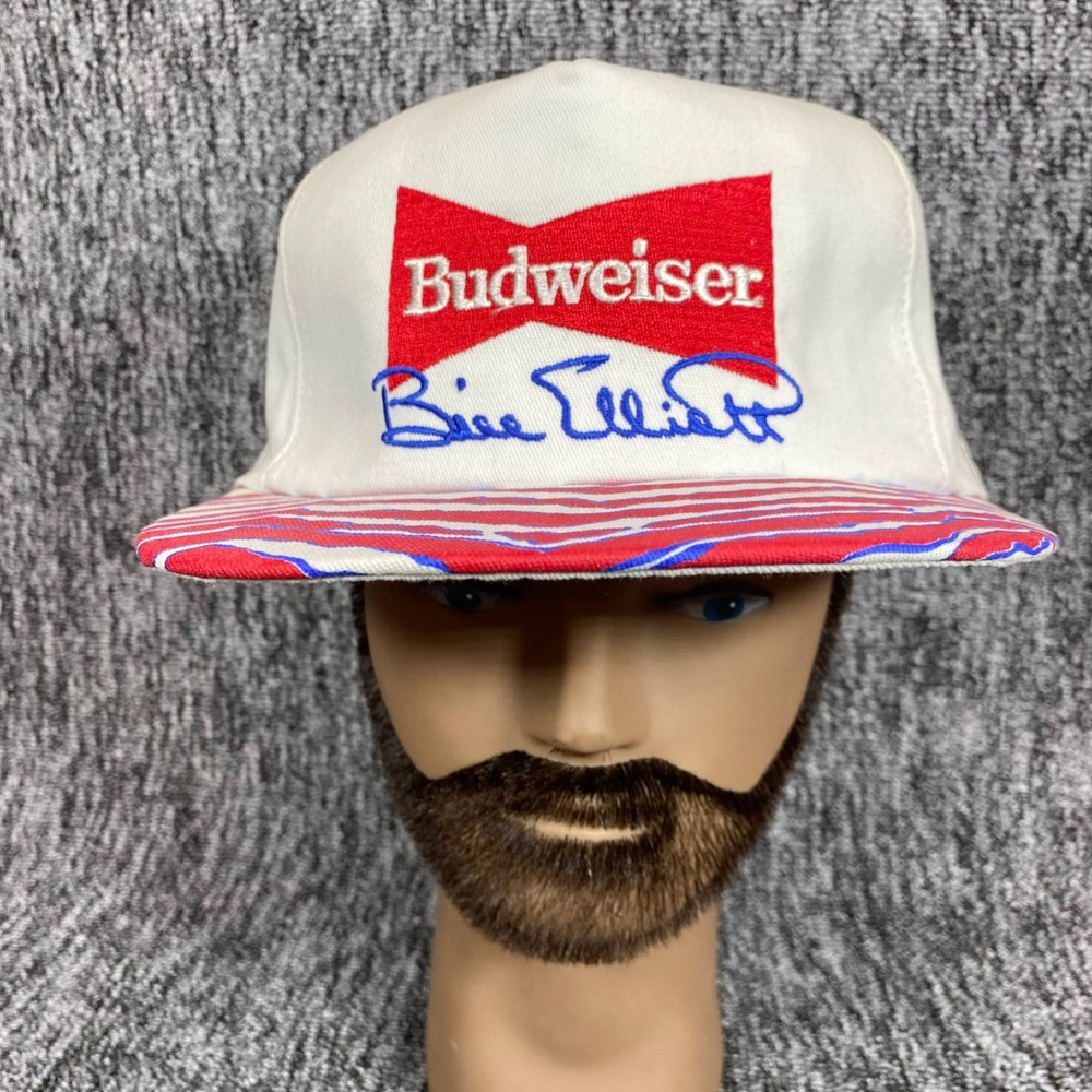 Vtg 90s Bill Elliott Budweiser Racing Hat Snapback Zebra Stripe Wavy Bill Usa View 2